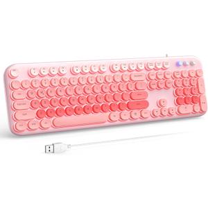 Wired Backlit Keyboard, USB Computer Keyboard with Retro Keycaps, Numeric Keypad and Media Hotkey for Office Desktop PC Laptop and Windows 7 8 10 11 (Pink Colorful)