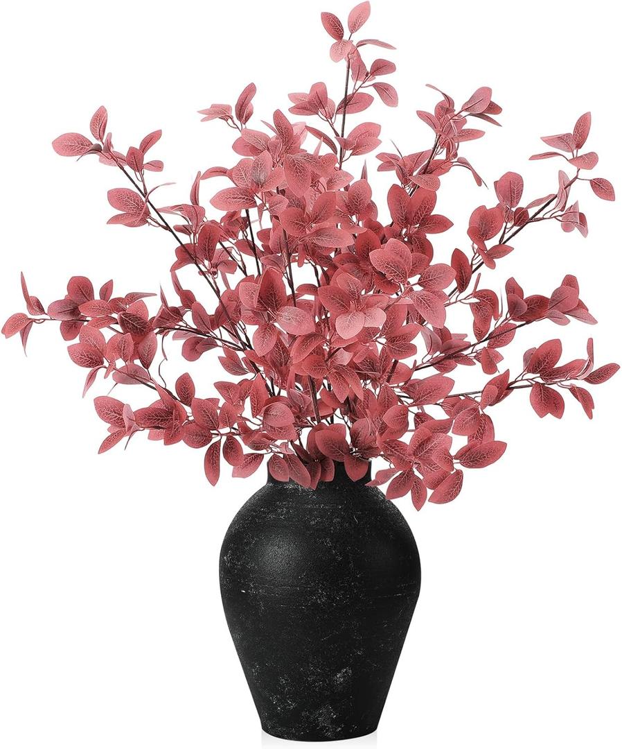 Janinka 5 Pcs Artificial Fall Eucalyptus Leaves Stem 33.5" Fall Stems for Vases Autumn Eucalyptus Leaves for Mantel Farmhouse Thanksgiving Halloween Table Centerpiece Bathroom Decor (Red)