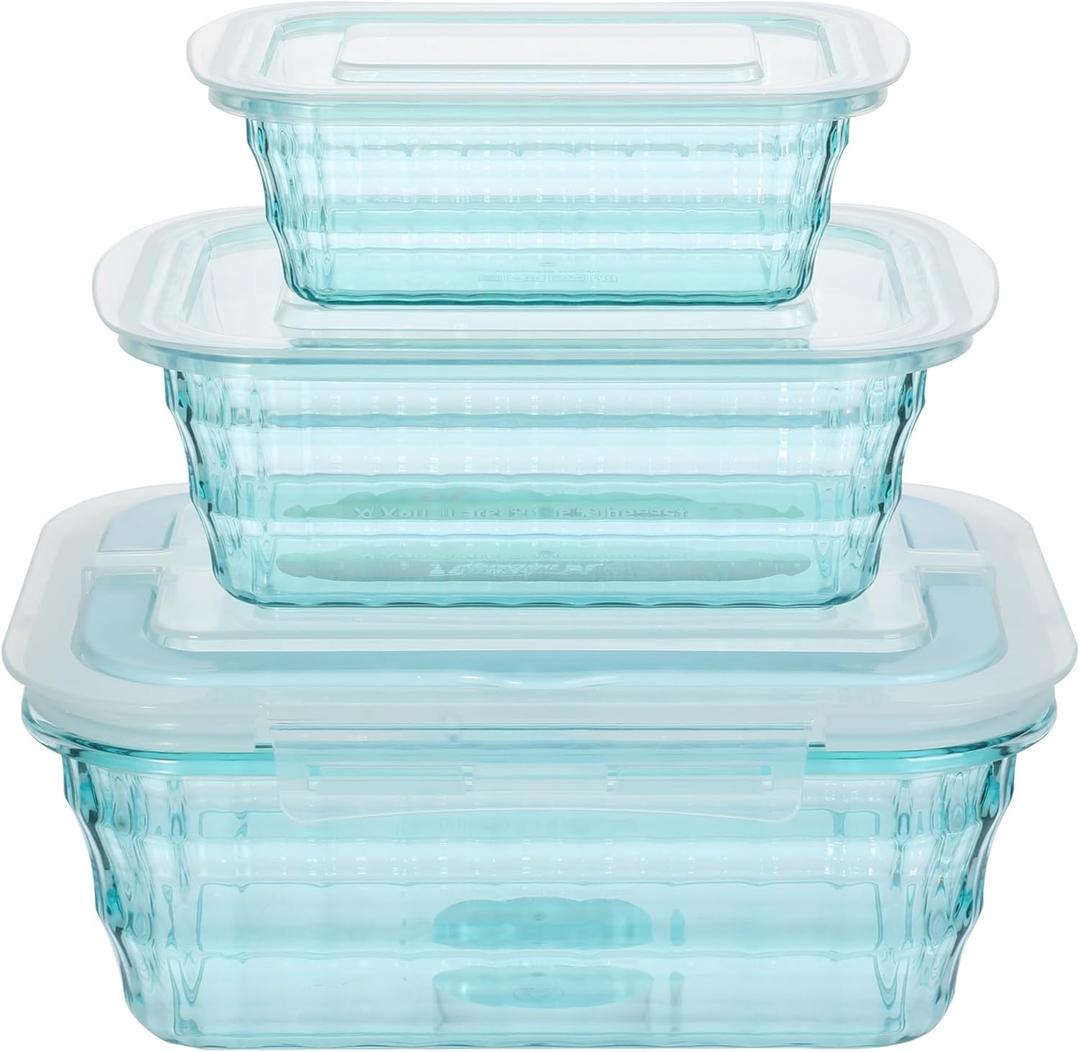 Taiuloo Set of 3 Food Storage Containers with Lids & Handle, BPA Free Plastic Meal Prep & Salad Bowl Containers To Go for Lunch, Salad Serving Bowls for Snack, Fruit, Veggie, Blue