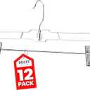 DEILSY Skirt Hanger Pants Hangers with Clips Hangers Shorts Hanger Clear Plastic Clothes Hangers with 2-Adjustable Clip Non-Slip Clothes Hangers Perfect for Pant, Pack of 12