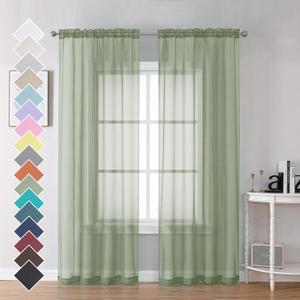OVZME 2 Panels Sheer Sage Green Curtains 72 Inches Length Window Treatment for Kitchen, Elegant Airy Transparent Curtain Draperies Rod Pocket for Kids Living Room, Each 42 Width 72 Length