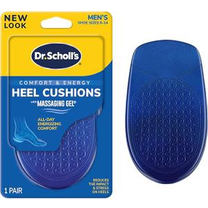 Dr. Scholl's Heel Cushions with Massaging Gel, Gel Heel Cups, All-Day Energizing Comfort, Absorb Shock, Reduce Impact & Stress, Gel Cushioning Pad Insert, Fit All Shoes, Mens 8-14, 1 Pair