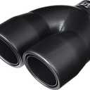 Black Dual Exhaust tip - 2.5" ID x 7"OD x 8.5"L - Double Wall Weld On Muffler Tail Pipe Stainless Steel Black Coated