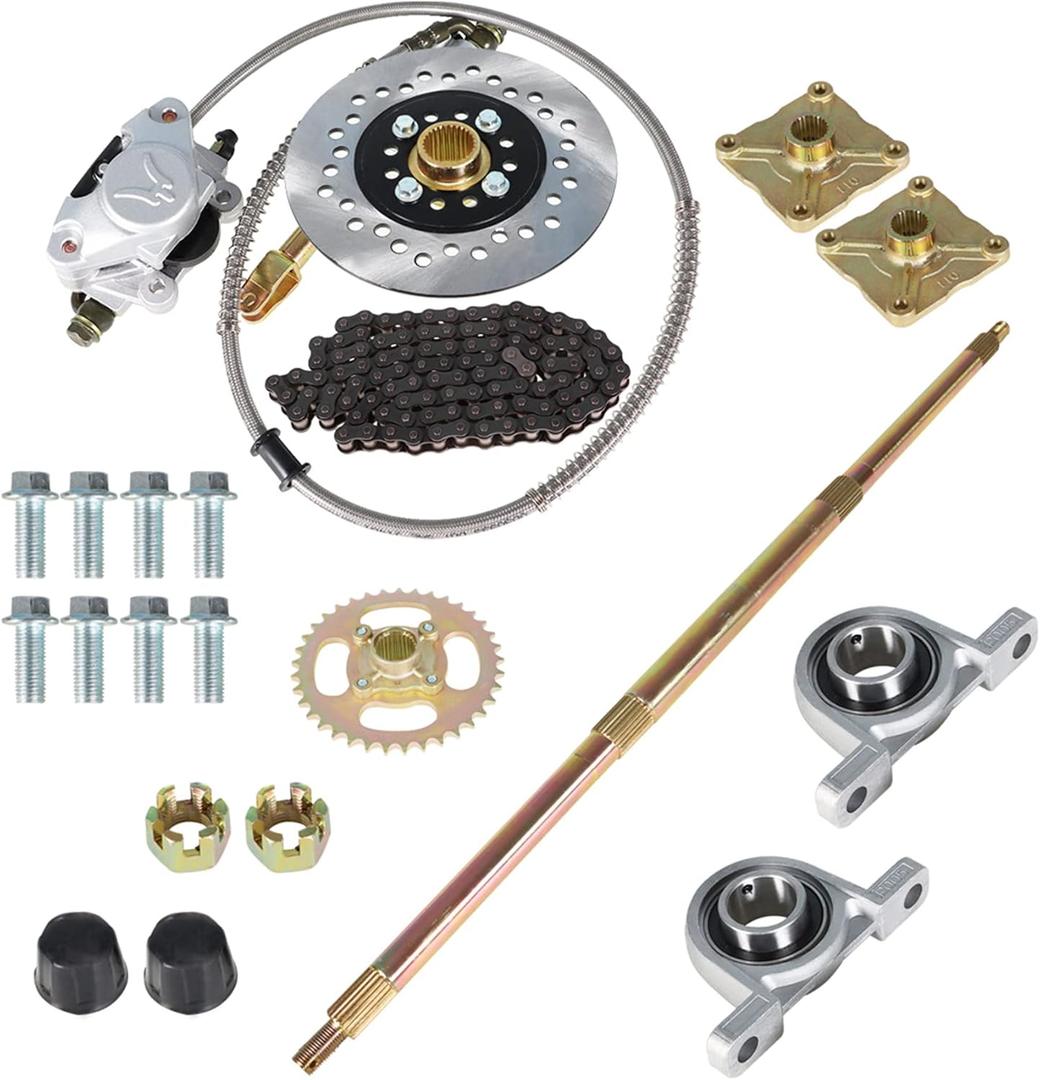 waltyotur 32 Go Kart ATV Rear Axle Assembly Kit Shaft & Hub & Chain & Brake Master Cylinder Replacement for 32 Inch Go Kart ATV