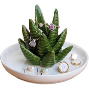 PUDDING CABIN Aloe Ring Holder,Cactus Ring Dish,Jewelry Holder Trinket Tray for Rings Earrings Necklace Organizer,Bridesmaid Christmas Birthday Gift for Women Girls