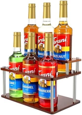 SHILFID Coffee Syrup Organizer Rack,2-Tier Coffee Syrup Stand Holder for Coffee Station Countertop,6 Bottles Storage Display Shelves for Wine, Dressing Cocktail in Coffee Bar