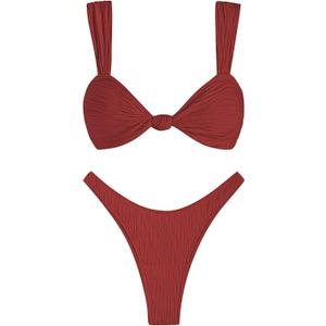 ZAFUL 2025 Cheeky Bikini Sets for Women High Cut Swimsuit Textured Ribbed Bikini Thong Bathing Suit (Medium)
