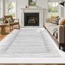 Wonnitar Striped 9x12 Rugs for Living Room, Non-Slip Soft Grey Berber Stripe Bedroom Rug, Low Pile Minimalist Floor Carpet for Dining Room Living Room Department (Grey,9' x 12')