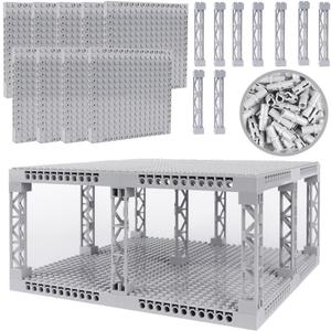 Brick 16x16 Plate 1/3 with Holes,Pins Suppor Pillar Classic Building Block Bulk Parts and Pieces Sets,Pixel Art Painting Base Compatible with 65803(Light Gray)