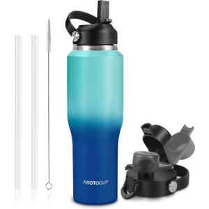 Insulated Water Bottle 40oz with Straw/ Spout Lids, Stainless Steel Water Bottles Keep Cold 24h&Hot 12h, Metal Water Bottle with Straw that Fits in Cup Holder, Water Bottle Leak-proof, BPA Free