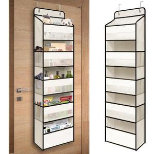 Over Door Organizer with 5 Large Pockets, Heavy Duty Hanging Organizer Storage, Closet Bathroom Nursery Bedroom Dorm, Toys Cosmetics Sundries and Baby Essentials, White