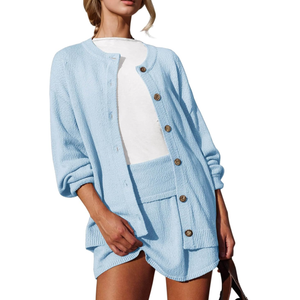 Tankaneo Womens 2 Piece Sweater Skirt Set Casual Long Sleeve Cardigan Outfits Knit Skirts Matching Lounge Sets S