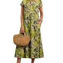 Larmliss Baggy Crew Neck Dress for Women Summer Casual Comfy Cotton Short Sleeve Tunic Beach Maxi Dresses with Pockets , 2CL