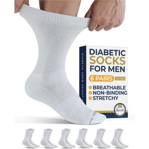 Pembrook Diabetic Socks for Men - 6 Pairs Crew Diabetic Neuropathy Socks for Men | Non Binding (Large)