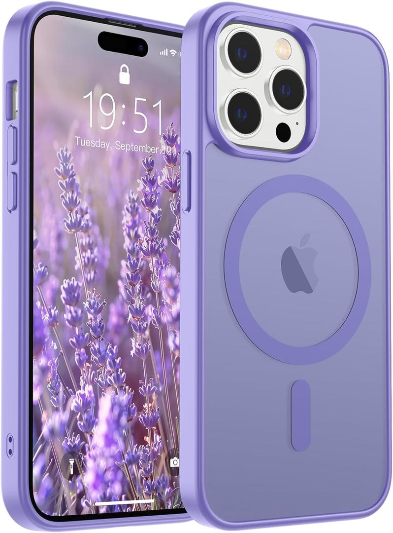 SUPFINE Magnetic for iPhone 14 Pro Max Case(Compatible with MagSafe)(Military Grade Drop Protection) Slim Translucent Matte Shockproof with Anti-Fingerprint Phone Case,Purple