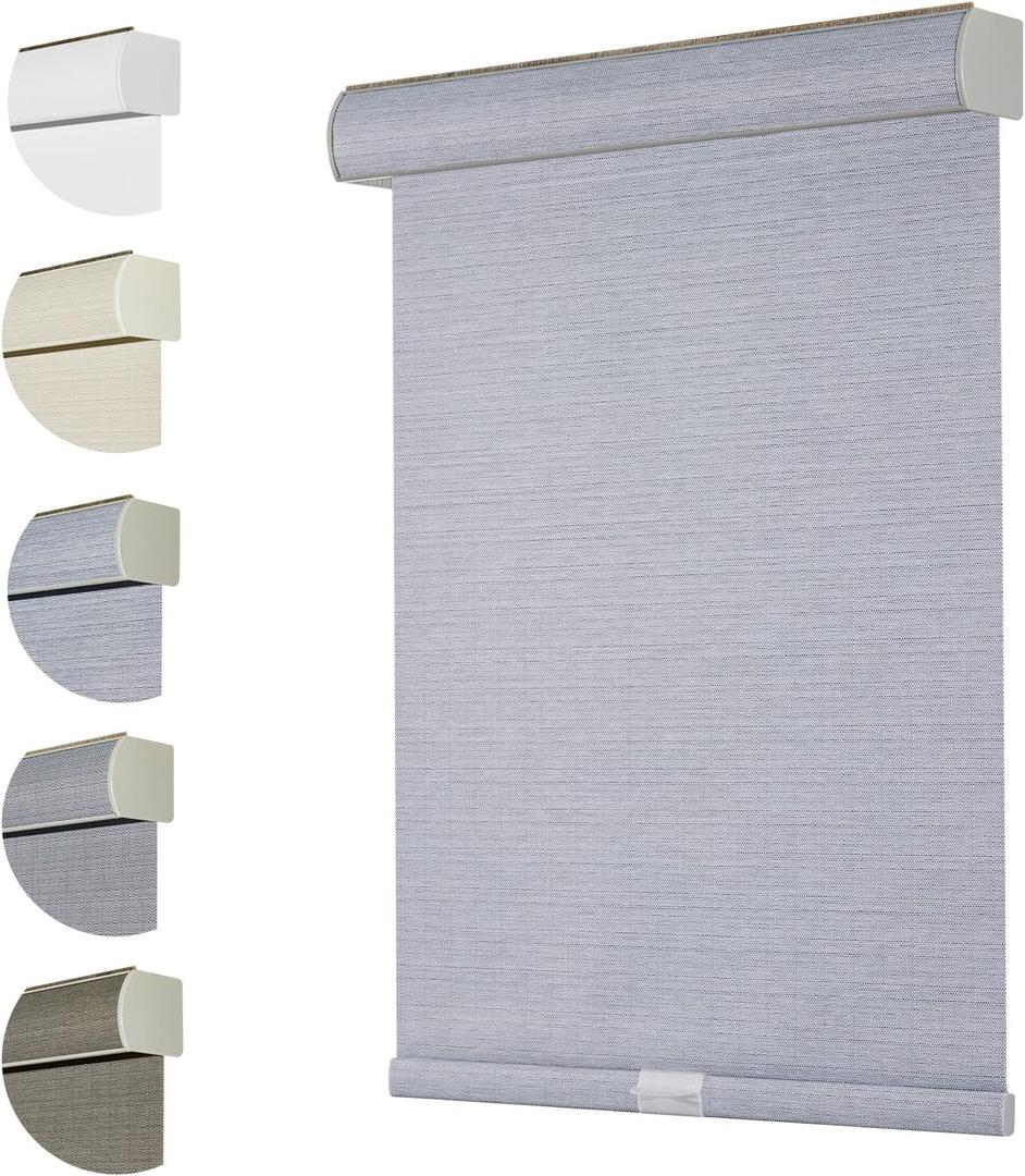 Persilux Custom Blackout Roller Blinds with Texture Fabric - UV Protection, Thermal Insulated, Cordless, For Home and Office Windows, Bluish Grey, Custom Size