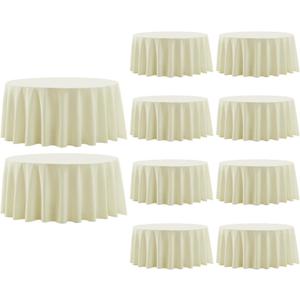 Round Tablecloth 120 Inch Tablecloth 10 Pack Ivory Table Cloths Washable Decorative Linen Polyester Table Clothes Cover for Dining Table Banquets Buffet Parties and Wedding