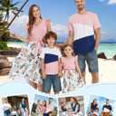 PATPAT Family Matching Outfits Mommy and Me Outfits Floral Dress & Tee Sets | Couples Matching Outfits, Women Girl Flutter Sleeve Dress, Men Boy Cotton Blend T-shirts, Beach Vacation, Family Photoshoot (Pink, XL)
