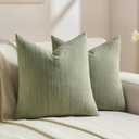 FUTEI Sage Green Chenille Decorative Throw Pillow Covers 18x18 Inch Set of 2, Soft Crushed Striped Texture Cushion Case, Modern Home Decor for Couch Bed Living Room