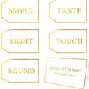 G2PLUS 5 Senses Gift Tags with String for Him and Her  Romantic White and Gold Gift Tags Set with Sense Greeting Card for Anniversary, Valentines Day, Birthday, Christmas