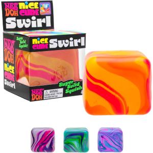 Schylling NeeDoh Nice Cube Swirl - Sensory Toy with a Super Solid Squish - Unique, Swirling Color Blend - Ages 3 and Up - Color May Vary; One Cube Per Pack