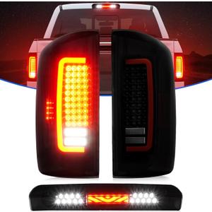 LED Tail Light + 3rd Brake Light Fit for Dodge Ram 1500 2007-2008, Fit for Dodge Ram 2500 3500 2007-2009 (Fit Halogen Type, Not Fit Factory LED Version) Rear Brake Lamp Taillight Assembly, Smoke Lens (Tail Light + 3rd Brake Light C)