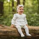 Newborn Infant Baby Girl Clothes Cotton Linen Long Sleeve Smocked Bubble Romper Ruffle Bodysuit Jumpsuit Fall Outfit 0-3M White
