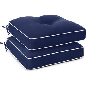 Favoyard Patio Chair Cushions 19 19 Inch Water Resistant & 3-Year Color Fastness Outdoor Chairs Cushion for Seat Dining Rocking Wicker Chair Cushion with Tie Straps Tufted Square Pads, Blue, 2 Pack
