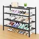 Smiry Bamboo Shoe Rack, 16 Vertical Slats, 4 Tier - 33.7" Wide, Black, 33.66" Wide - 4 Tier - Regular