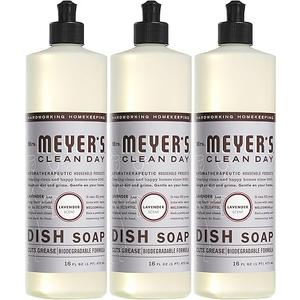 MRS. MEYER'S CLEAN DAY Liquid Dish Soap, Biodegradable Formula, Lavender, 16 fl. oz - Pack of 3