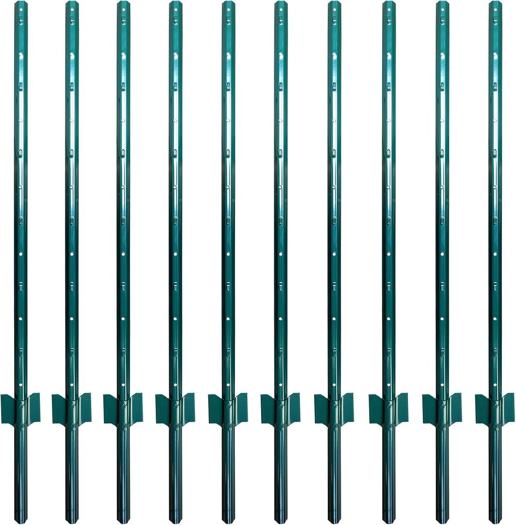 ARIFARO Fence Posts 4 Feet Sturdy Duty Metal Fence Post, Pack of 10, No Dig Garden U Post for Wire Fencing Steel Post for Yard, Outdoor Wire, FP-4FT (Green 10 PCS)