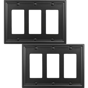 OKAWYC Black Luca Metal Wall Plate, 3-Gang Triple Decorator Rocker Light Switch Cover, 2-Pack Modern Decorative Durable Stylish Wallplate for Dimmer Switch, GFCI Outlet, or Power Receptacle