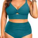 Daci Plus Size Two Piece Swimsuits - Women High Waisted Bikini Tummy Control Bathing Suits Knot Twist Swimwear 2025 (Teal, XL)