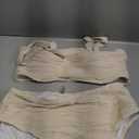 High Waisted Bandeau Bikini Set - Women Strapless Two Piece Swimsuits Ribbed Longline Full Coverage Bathing Suits Swimwear (Large, Beige)