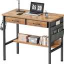 Small Desk with Drawers for Bedroom, Small Vanity Desk Without Mirror, 31.5inch, Writing Desk with Bookshelf, Computer Desk with Storage Drawers, Vanity Table no Mirror Rustic Brown