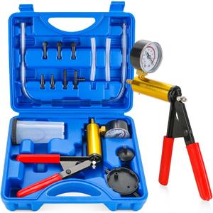 2 in 1 Handheld Vacuum Pump Brake Bleeder Kit for Motorcycle, 16 pcs Brake Fluid Bleeder Oil Change Hand Held Vacuum Pistol Pump Tester Kit for Bike Car Truck (Blue)