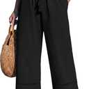 Sarin Mathews Womens Wide Leg Linen Pants High Waisted Drawstring Palazzo Casual Summer Beach Pants with Pockets L