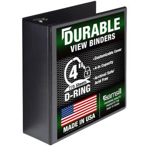 Samsill Durable 4 Inch Binder, Locking D Ring Binder, Customizable Clear View Cover, Charcoal Black, Holds 775 Pages