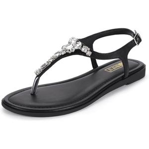 IDIFU Rhinestone Flat Sandals for Women Dressy Sparkly Thong Sandals Bling Summer Cute T Strap Dress Sandals for Wedding Bridal Bride Beach Trendy Comfortable Ladies Women's Sandals (9)