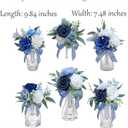 Marriwise Set of 6 Navy Blue Assorted Wedding Flower Centerpieces Pre-Made Mini Bridesmaid Bouquets Artificial Floral Rose Table Decor for Outdoor Beach Wedding Decorations Shower Home Decor
