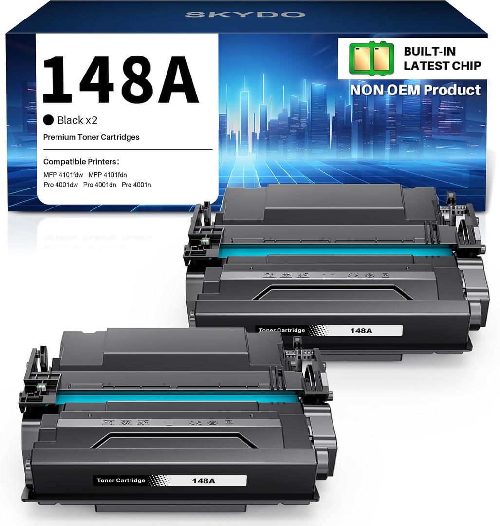 148A Toner Cartridge Black (with Chip) Compatible Replacement for HP 148A W1480A 148X W1480X Work for MFP 4101fdn 4101fdw 4001dn LaserJet Pro 4001dw 4001n Printer (2 Pack)