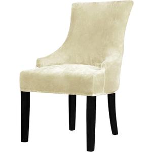 Lellen Velvet Stretch Wingback Chair Cover Slipcover  Reusable Protector Cover for Dining Room Banquet Home Decor etc Machine Washable Hand Washable (Cream, 1PC)