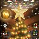 Christmas Tree Topper with 32.8FT Warm Light Cord and 6 Projection Modes, Christmas Star Tree Topper Built-in LED Rotating Projector Lights, 3D Glitter Christmas Tree Decorations (Gold)