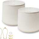 2 Pack Lamp Shades Boho Vintage Style Lamp Shade Set of 2 Natural Linen Made Drum Lamp Shades Barrel Round Lamp Cover for Table Lamps/Floor Lamps Replacement(Beige)