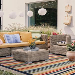Superior Indoor Outdoor Area Rug, Perfect for Patio, Bedroom, Kitchen, Laundry Room, Entryway, Office, Playroom, Carpet Cover, Modern Casual Stripe Geometric, Eastyn Collection, 7' 10" x 9' 10", Cream