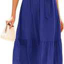 BTFBM Women Summer Bohemian Floral Casual Wrap V Neck Ruffle Cap Sleeveless Belt A-Line Pleated Hem Midi Sun Dress White (Royal Blue, L)