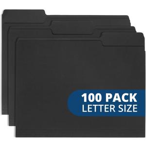 100 Blue Summit Supplies Black File Folders - Letter Size File Folders with 1/3 Cut Tabs, Durable 11pt Black Paper, Holds Letter Size Documents, Black Folder 100 Pack