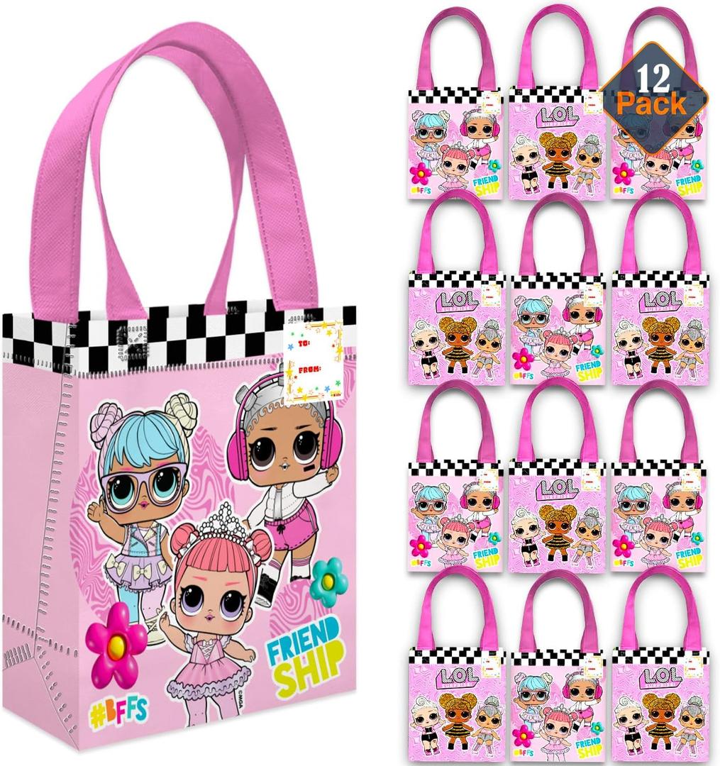 LOL Surprise Party Favor Bag Set 12 Pack of 8" Goodie Bags for Kids Bulk Reusable Mini Totes | LOL Surprise Birthday Supplies for Girls, Kids