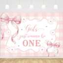 MEHOFOND Coquette Pink Bow First Birthday Backdrop, Girls Just Wanna Be One Birthday Background Decoration Pink Plaid Arch Bow Tie Background Sweet One Birthday Party Photo Props 7x5ft