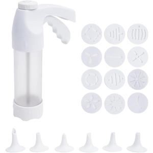 Cookie Press, Icing Precision Kit with 12 Nozzles - Dishwasher Safe & Non-Slip Grip, Buttercream Decorating Tool for Cakes, Cookies, Cupcakes, DIY Home Baking, Easy Clean Pastry Piping Kit